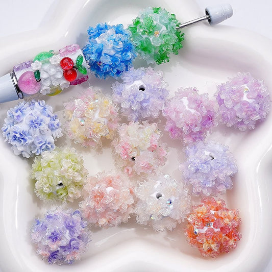 Shimmering Color Shift Sakura Flower Clay Beads with AB Crystals, 20MM Round – Random Assortment