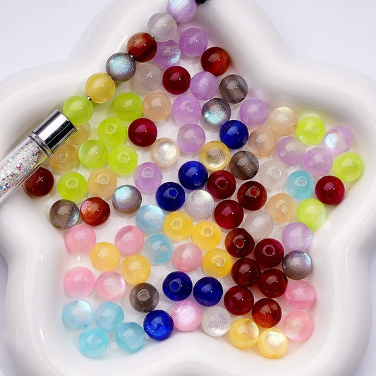 10MM Round Acrylic Beads – Mini Multi-Color Glitter Cat Eye Style