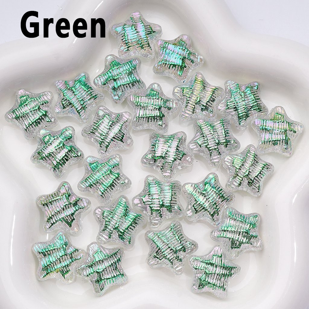 Glossy UV-Coated Multi-Color Acrylic Beads – Concave Striped Five-Pointed Star, 19MM