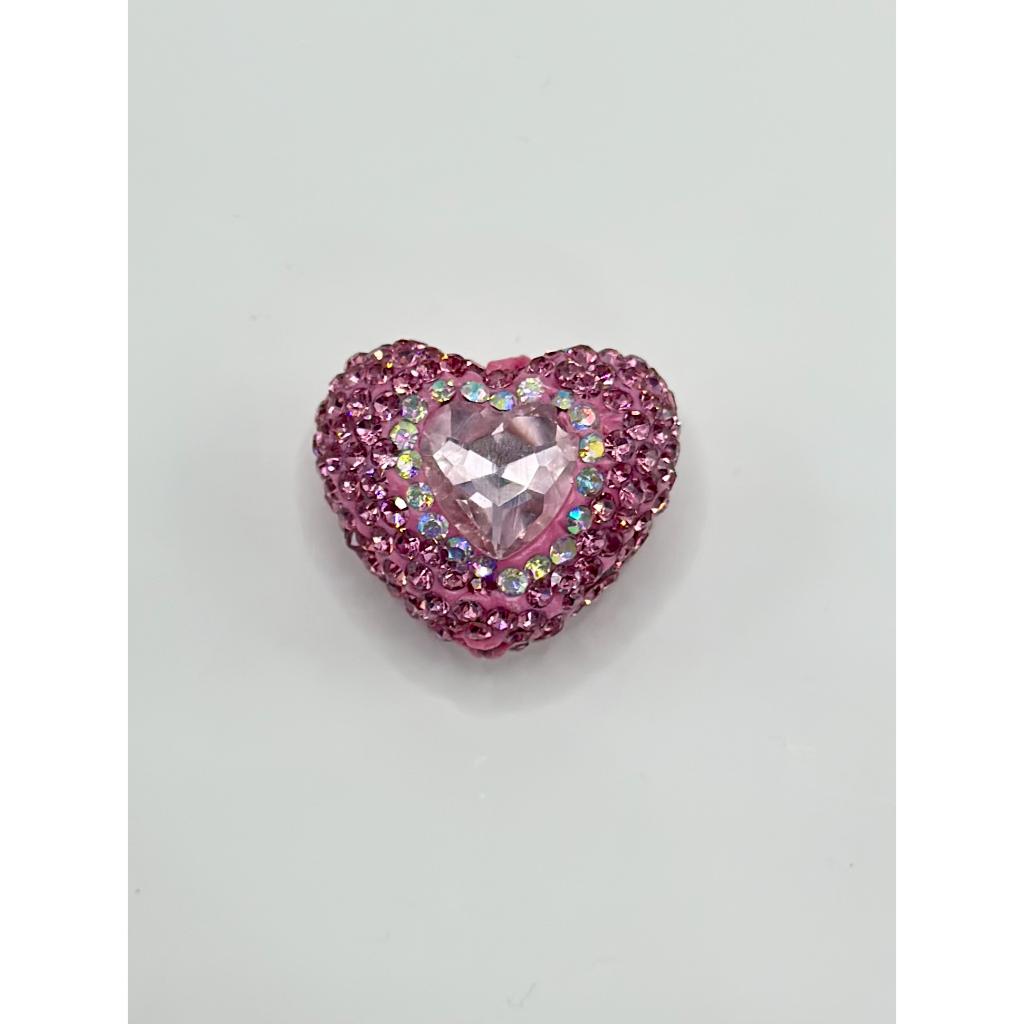 Sparkling Bling Bling Heart Clay Beads with Colorful Rhinestones, 20mm x 26mm