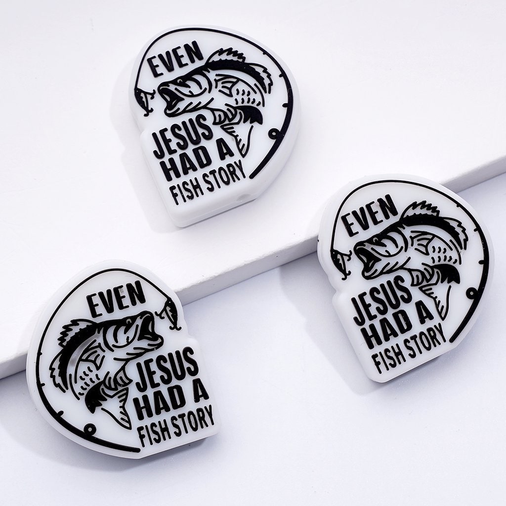 Fishing-Themed "I'd Rather Be Fishing" Silicone Focal Beads – Funny Quote Design, Includes Jesus Fish Story and Bending Over Humor