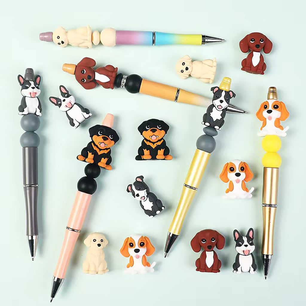 3D Sitting Lovely Dog Silicone Focal Beads Random Mix