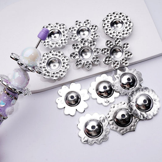 Multi-Petal Flower Spacer Silver Acrylic Jewelry Accessory, Random Mix, Approx. 34MM