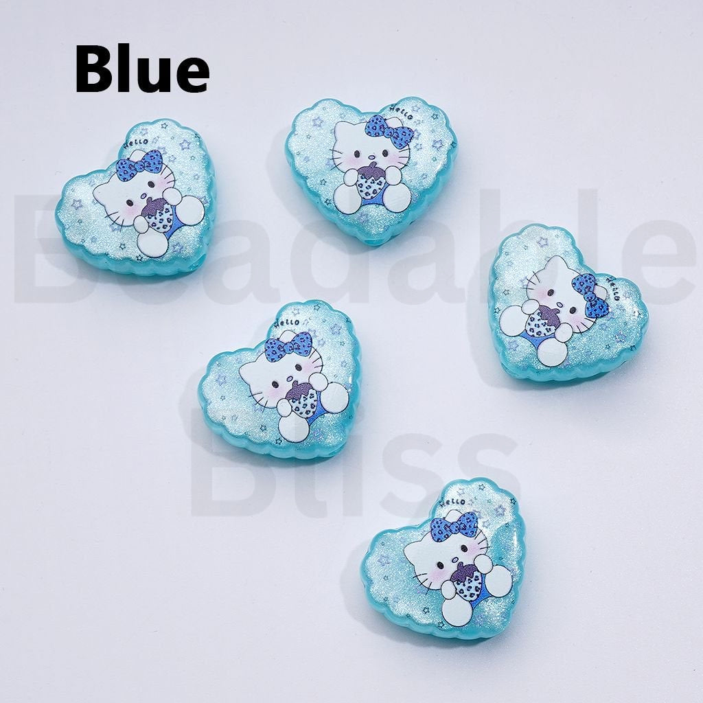 Vivid Cute Cat Adorable Character Heart Acrylic Beads, Around 26*22MM
