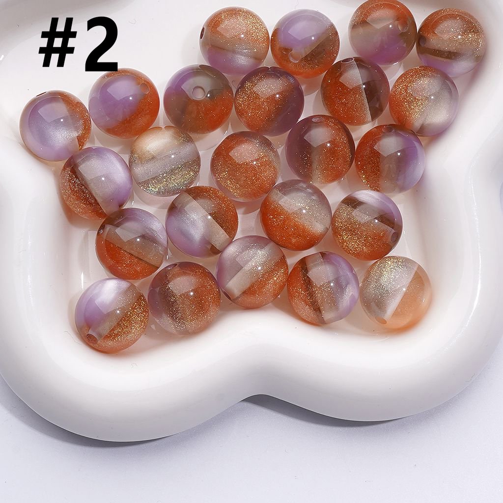 Dazzling Double Color Cat Eye Acrylic Beads with Shiny Gold Glitter, 16MM