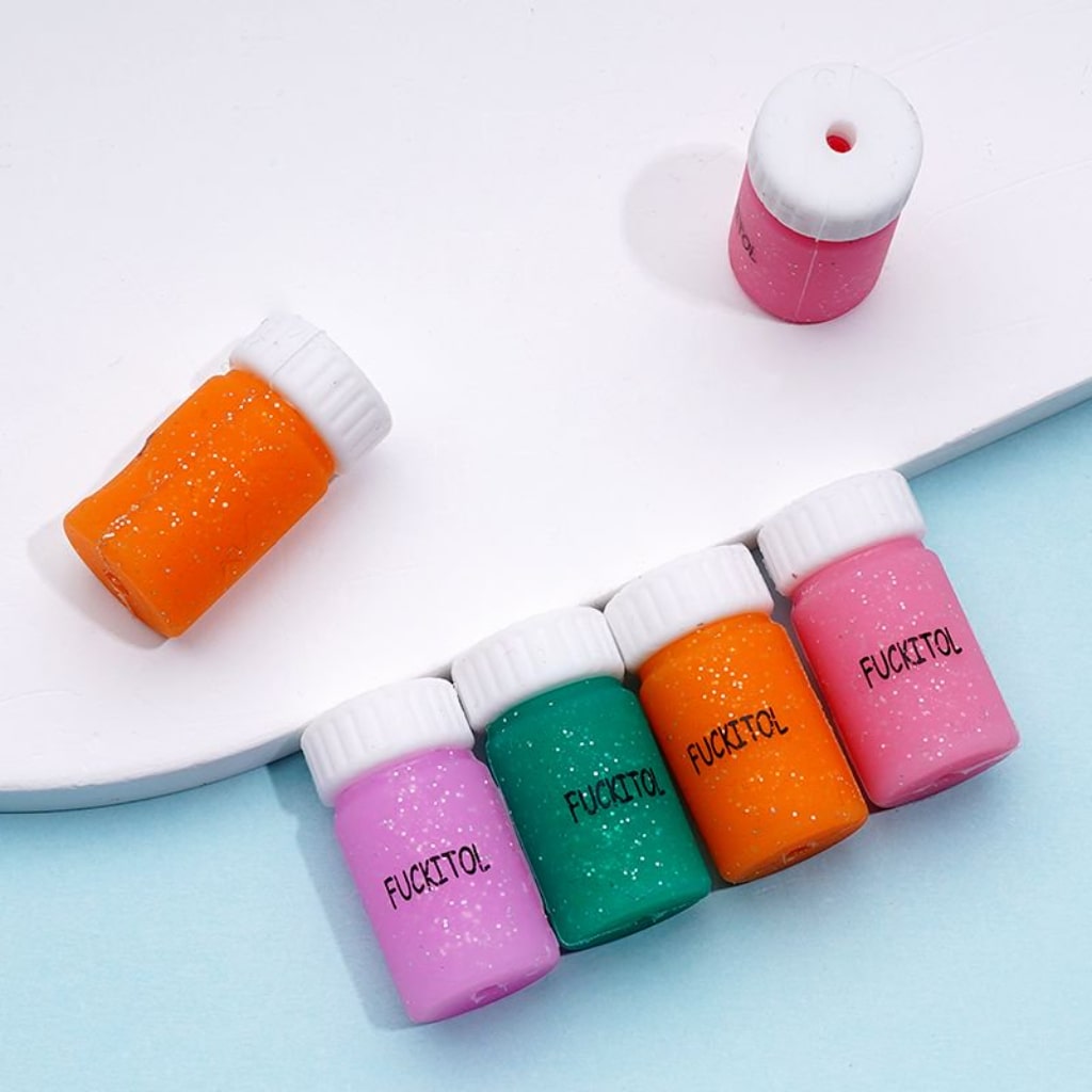 3D Colorful Fuckitol Mood Capsule Bottle Silicone Focal Beads