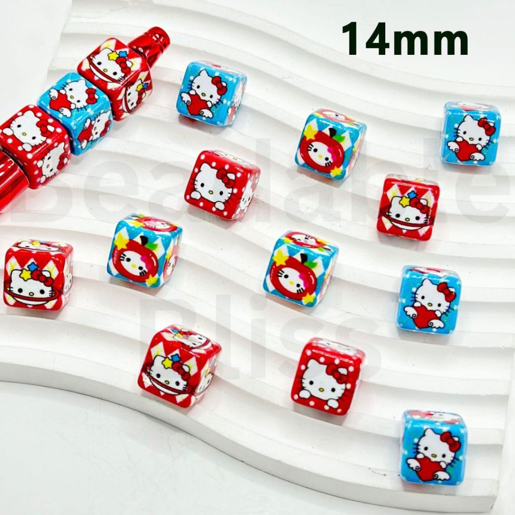 Cute Adorable & Cat Character Cube Acrylic Beads, 14MM, Please Read the Description