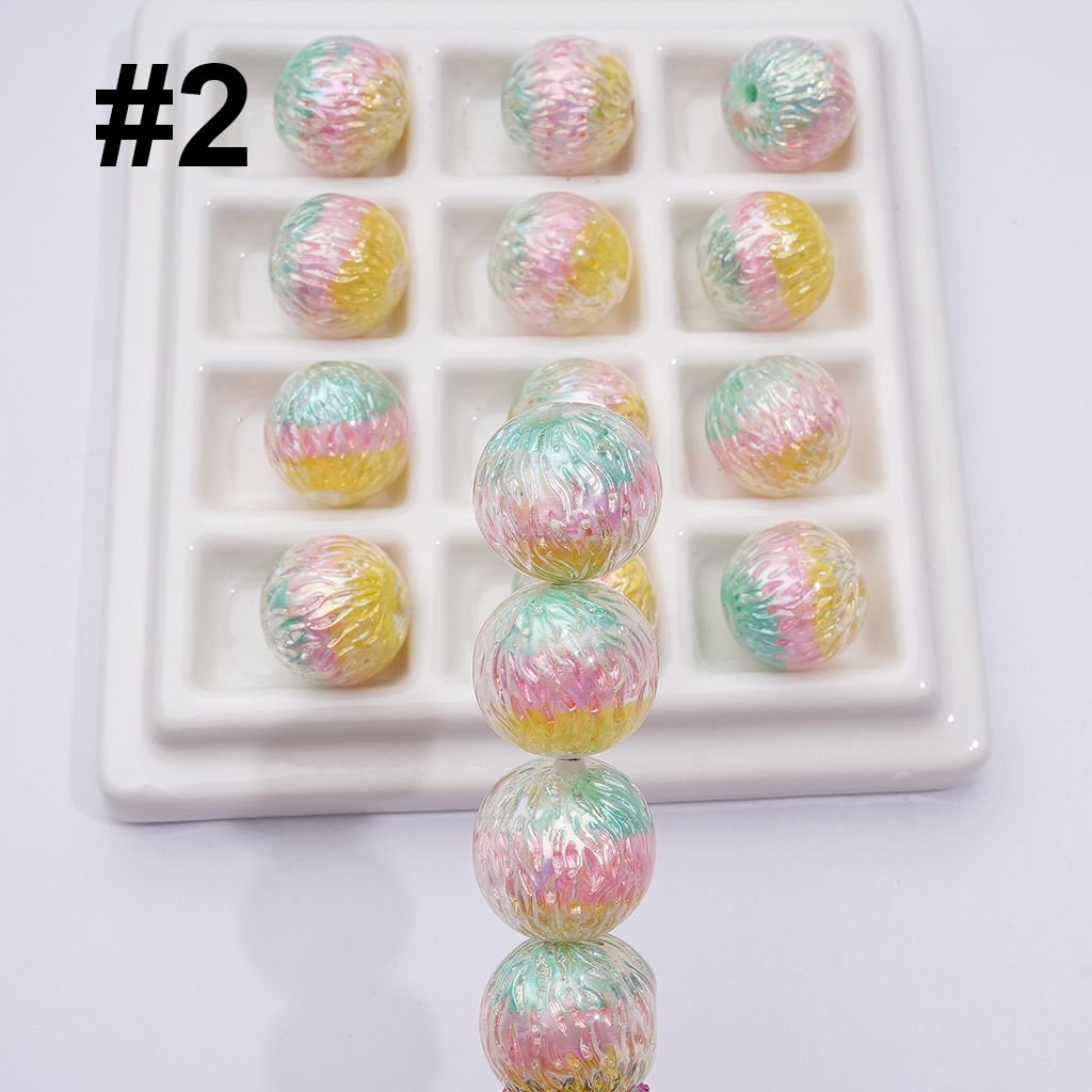 Round Acrylic Beads with Shiny Trichromatic Crackle Effect 16MM Vibrant Design