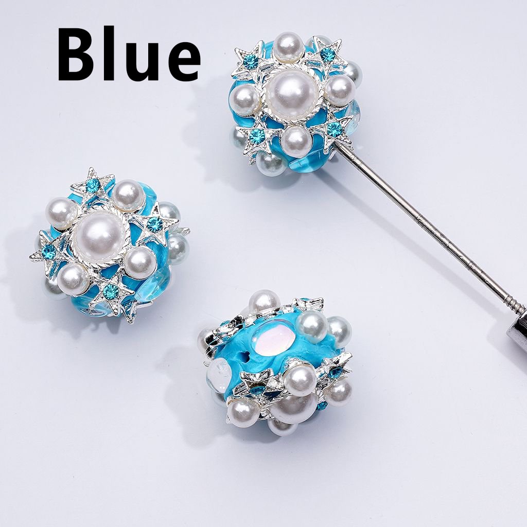 A collection of silver alloy stars with various colors of rhinestones and pearls, designed for use in beadable pens.

