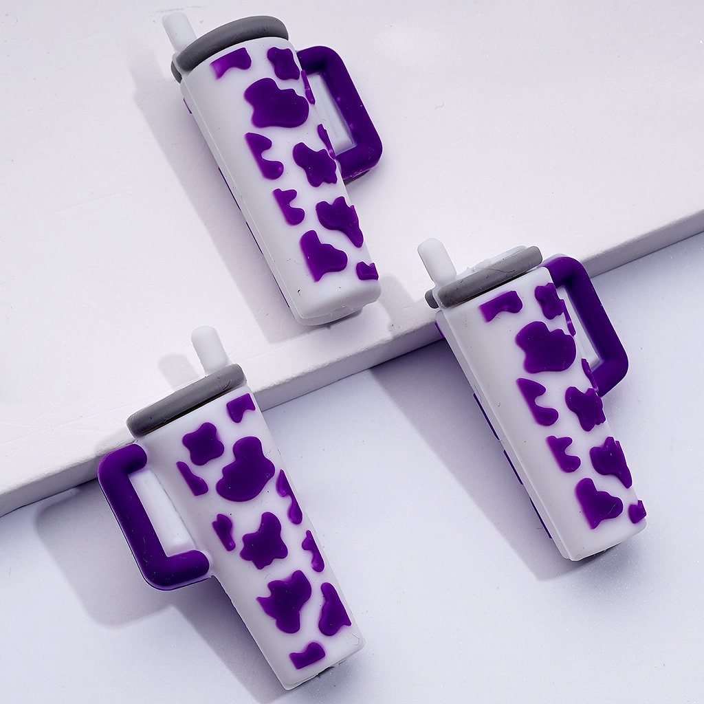 Multi-Color Cow Prints Cute Stanley Cup Bottle with Straw Silicone Focal Beads