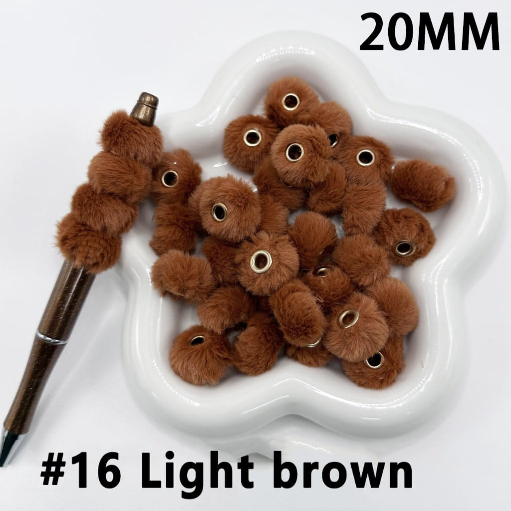 Cute Solid Colored Pom Pom Fluffy Hard Beads, 20MM