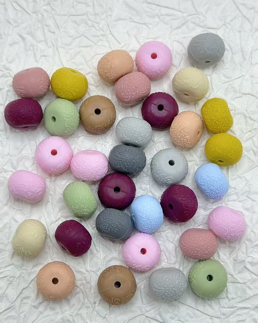 Silicone Wheel Carved Pattern Beads Abacus Beads, Random Mix