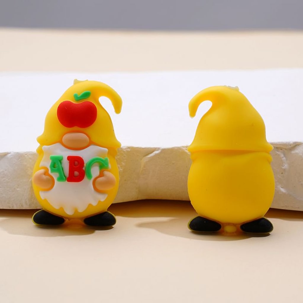 3D Cute Yellow Gnome Teacher School with ABC Letters Red Apple Silicone Focal Beads