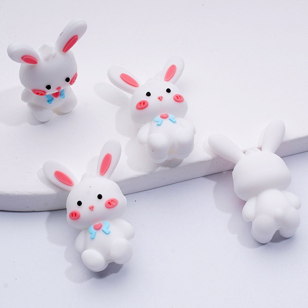 Adorable 3D White Bunny Rabbit Silicone Beads – Cute Focal Charms