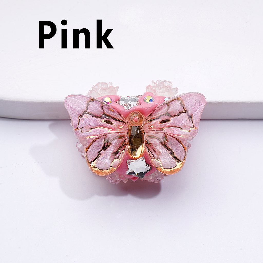 Delicate Cute Butterfly with Gold Stripes AB Rhinestones Clear Stars Flowers Clay Beads, Around 32*18MM