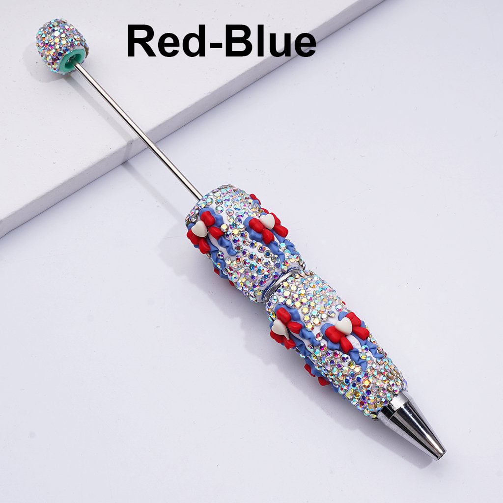 Beadable Clay Pens Decorated with Ribbon Bowknots & AB Rhinestones, Full Coverage, Random Mix