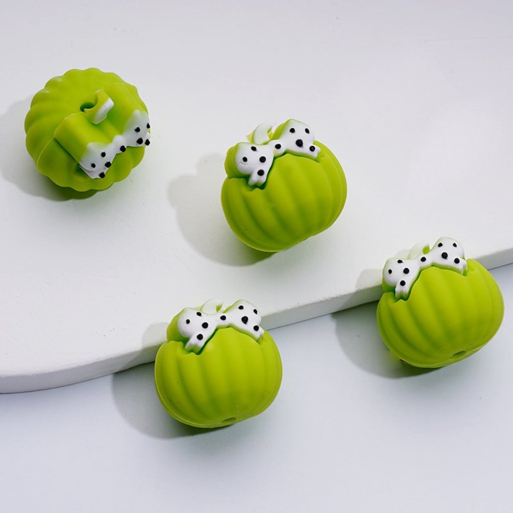 Mini 3D Halloween Pumpkin Silicone Focal Beads with Cute Bows