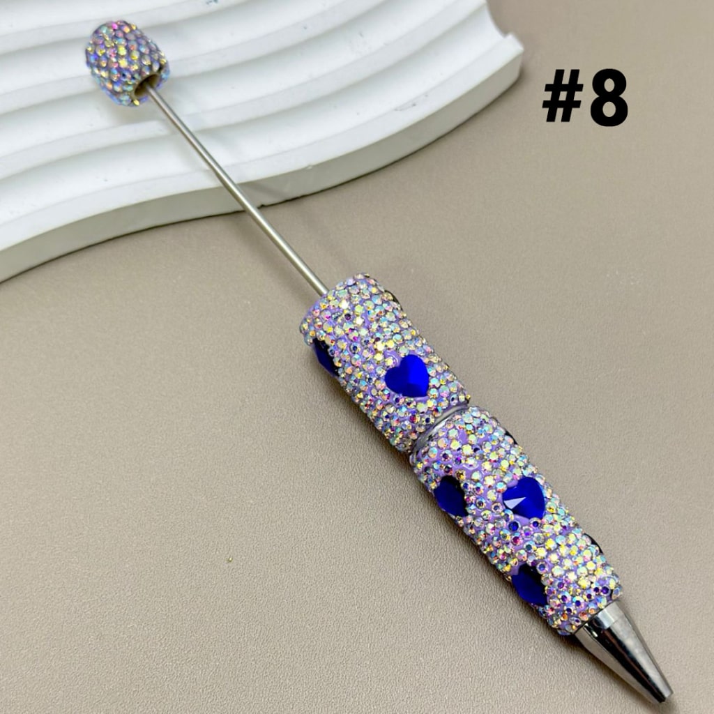 Colorful Hearts & AB Rhinestones Beadable Clay Pens Covering the Entire Pen