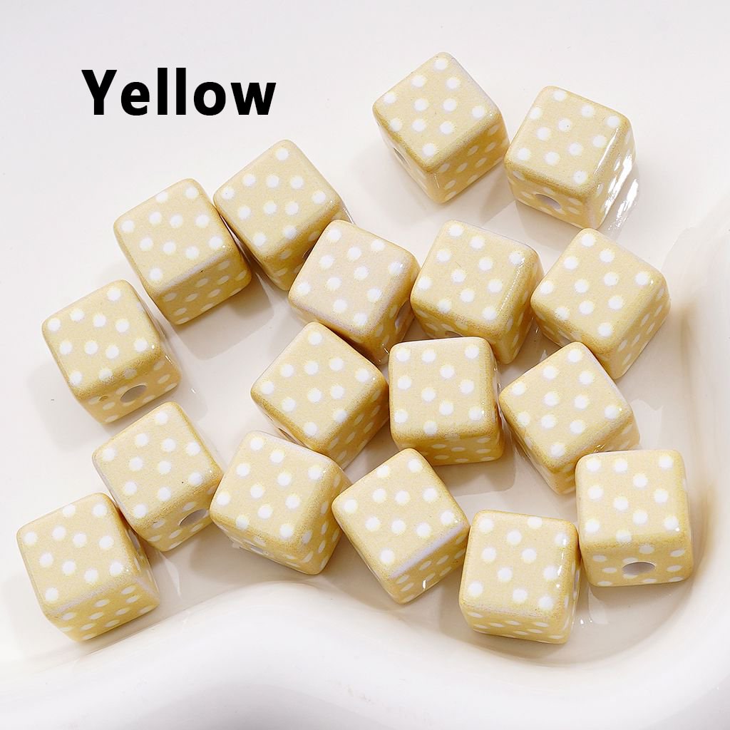 Mini Square Cube Acrylic Beads Featuring Cute White Dot Patterns, 10MM
