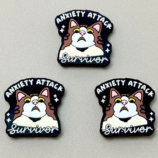 Cute Cat  Anxiety Attack Survivor Silicone Focal Beads