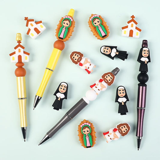 3D Church Building with Cross Jesus, Mary & Nun Catholic Christianity Series Silicone Focal Beads