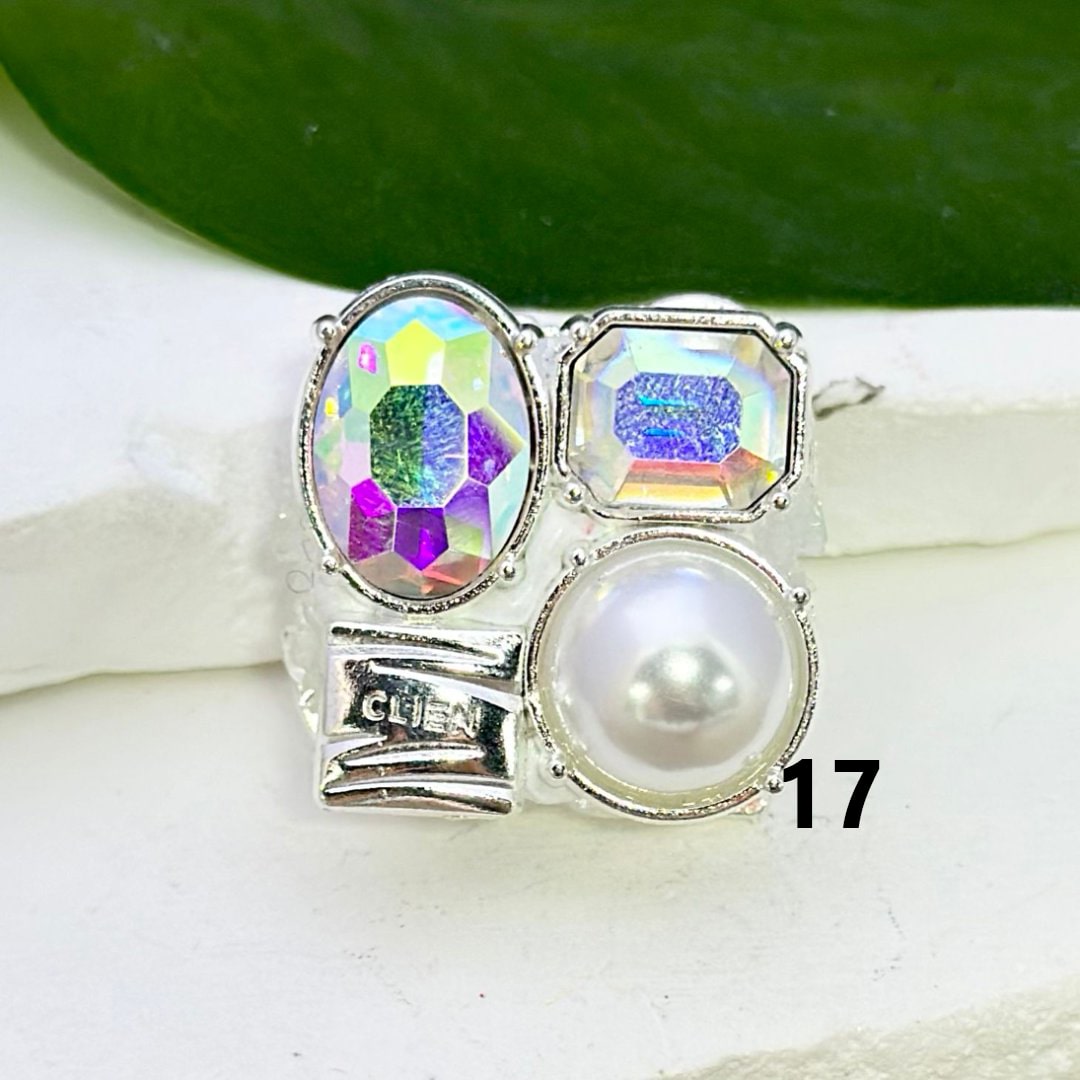 Silver Alloy Exquisite Fancy Frame with Oval and Rectangle Shape, White Pearls, Colorful Rhinestones, Mini Cute Flowers, and Clay Beads, Around 26*26mm