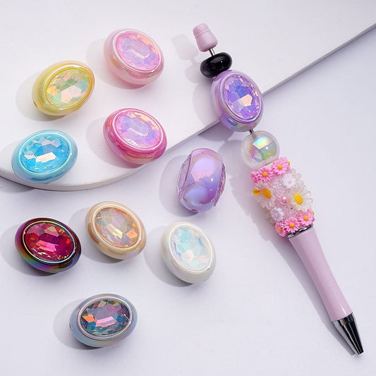 Glossy UV-Coated Oval Acrylic Beads with Sparkling K9 Rhinestone Core, Approx. 26×20MM