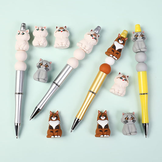 3D Cute Cat Series Silicone Focal Beads, Multi-Color Random Mix