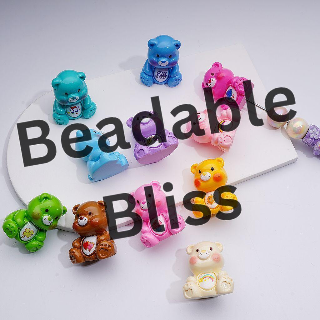Cute Solid Color Rainbow Bear Acrylic Beads Pen Toppers Pendants Jewelry Accessories, 36*32MM
