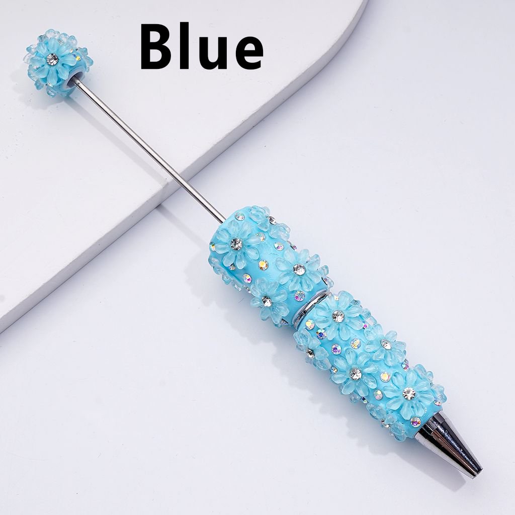 Vibrant Beadable Clay Pens with Mini AB Rhinestone Flowers – Clear Sparkle Accent