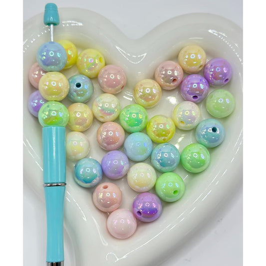 Glow in the Dark Luminous Candy Color Pastel Color Acrylic Beads with UV Plating, 16mm, Random Mix Color, YT