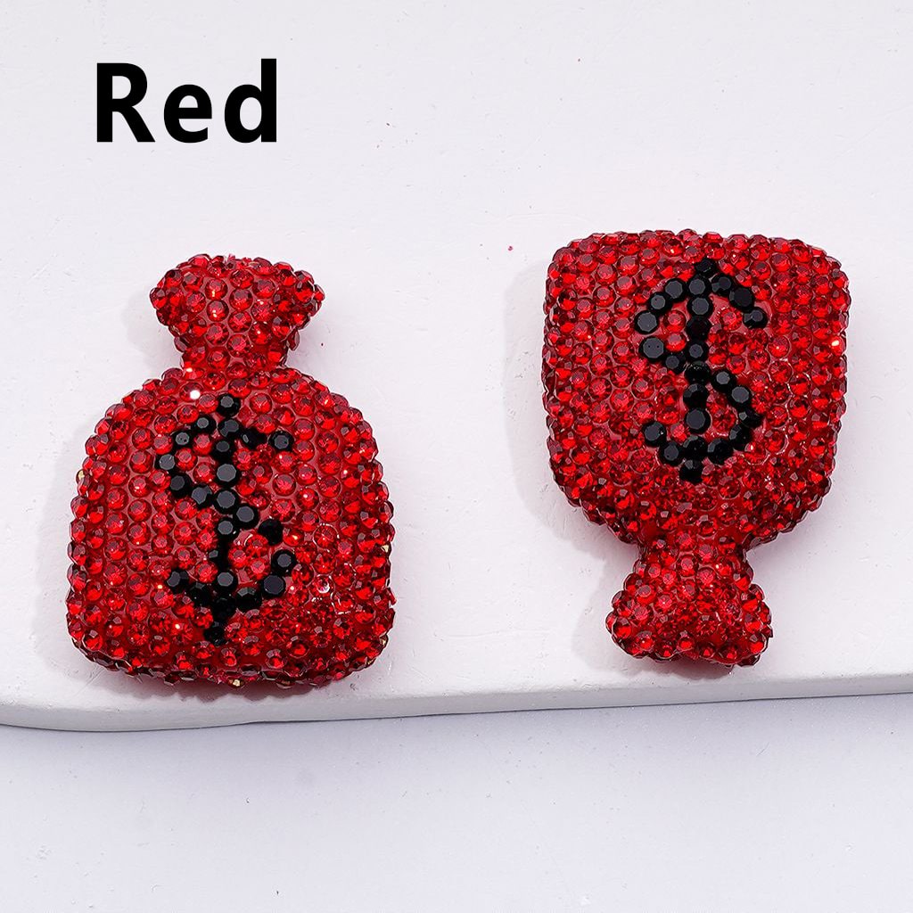 Money Bag Clay Beads with Bling Bling US Dollar Sign, Cute Design and Shiny Rhinestones, Around 36*26MM