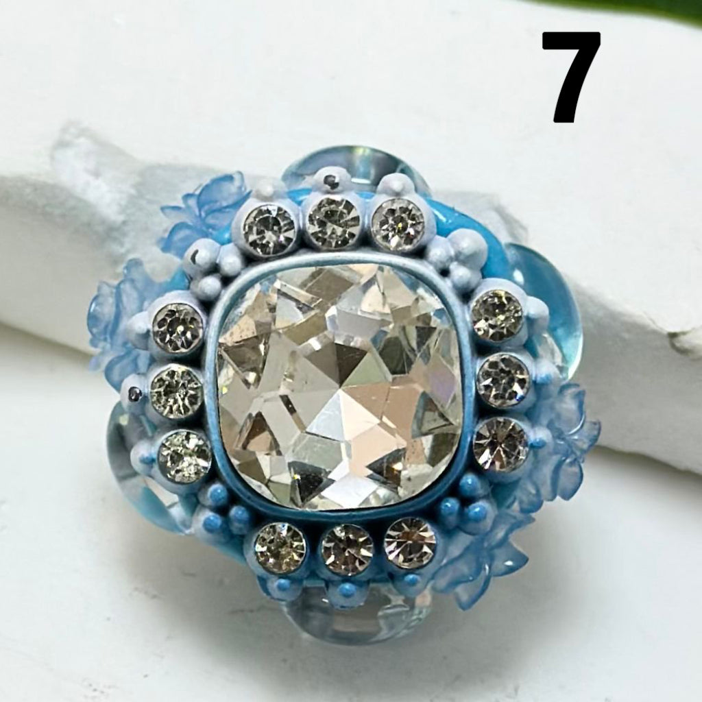 Ombre Blue Series Fancy Alloy Heart, Rectangle with Shiny Rhinestones, Square, Pearls, Clay Beads