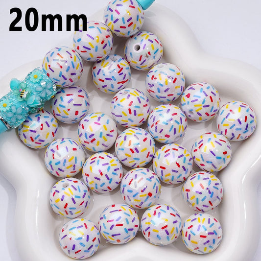 UV-Coated White Acrylic Beads – Vibrant Sprinkles Print (20MM)