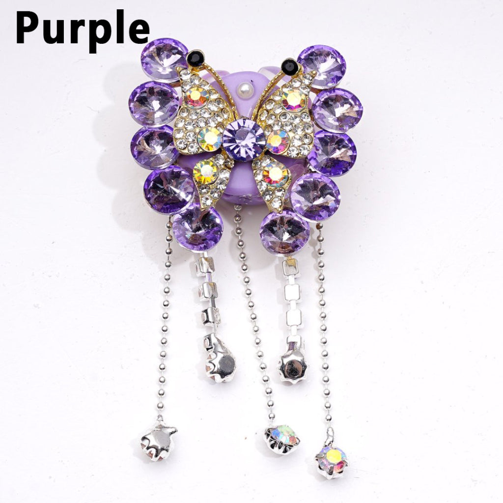 Gold Alloy Butterfly Fancy Bling Bling with Shiny Rhinestones Chains Cute Butterflies Hearts and Clay Beads Around 34*34MM