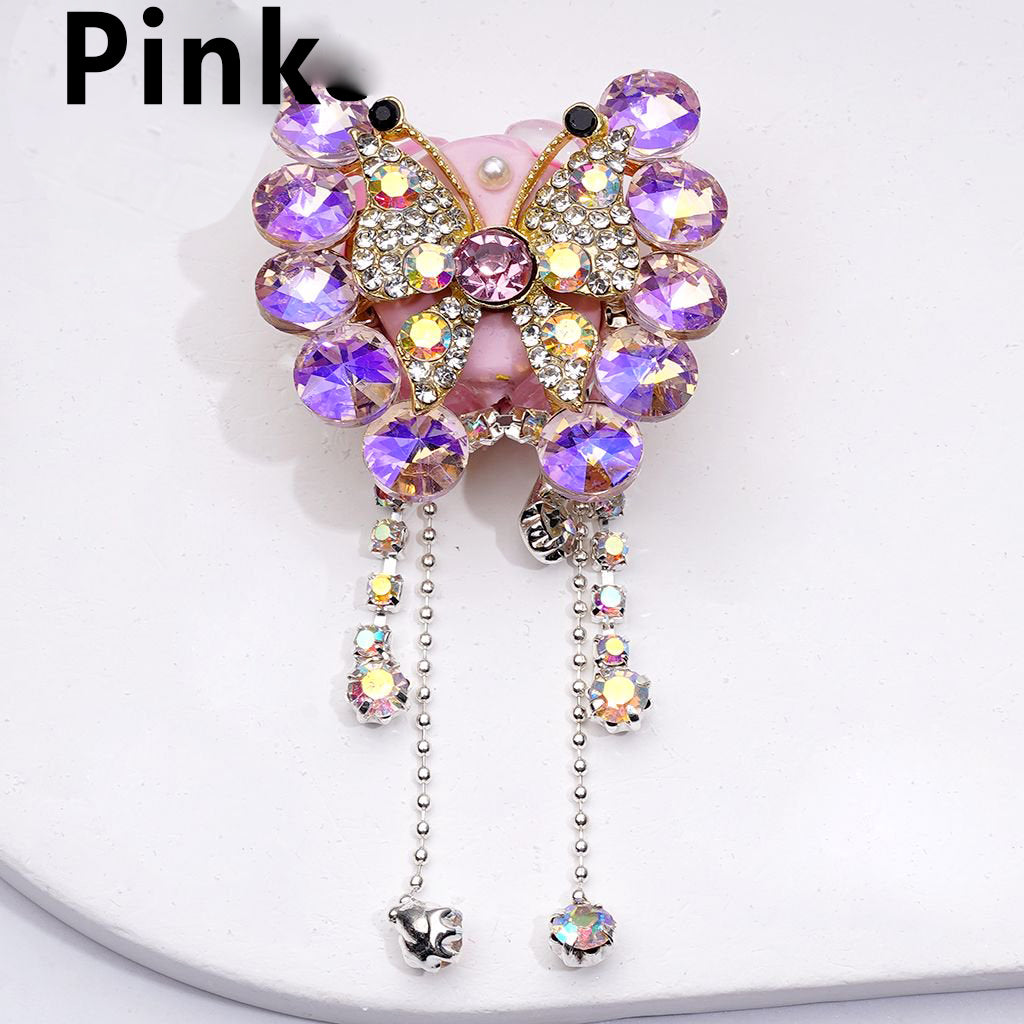 Gold Alloy Butterfly Fancy Bling Bling with Shiny Rhinestones Chains Cute Butterflies Hearts and Clay Beads Around 34*34MM