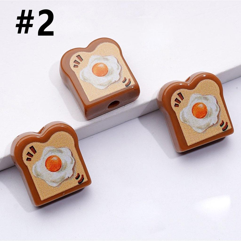 Whimsical Hand-Painted Bread Beads – Cute Acrylic Toast Charms for Crafts