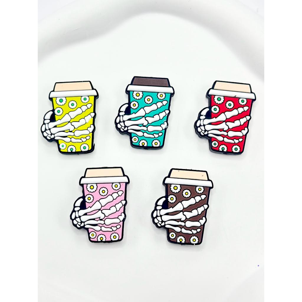 Skeleton Hand Holding with Coffee Cup Silicone Focal Beads