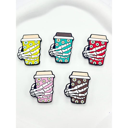 Skeleton Hand Holding with Coffee Cup Silicone Focal Beads