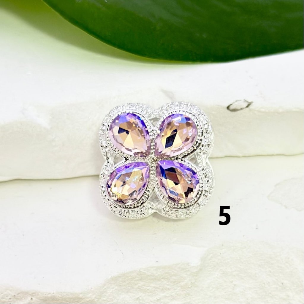 Fancy Exquisite Hollow Silver Alloy Four-Leaf Clover Beads with Colorful Shiny Rhinestones, Around 19*19mm