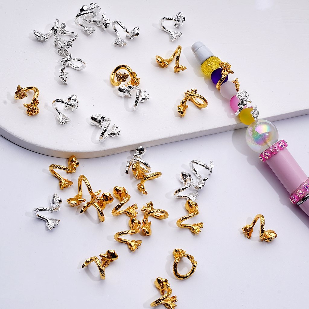 Gold and Silver Fancy Alloy Bead Cage Caps with Crooked Rose Flower and Butterfly Design  (Used for 8MM Beads)