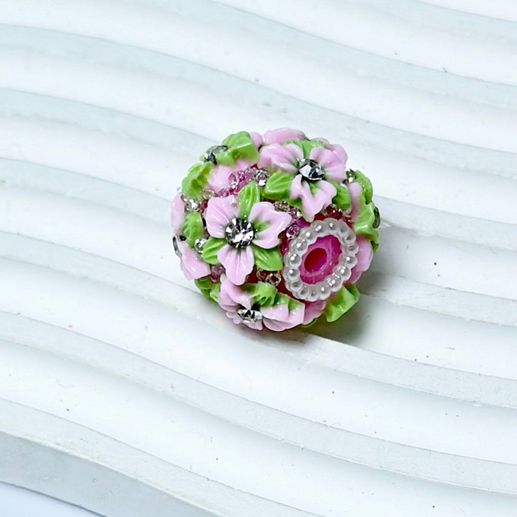 Flowers Clear Rhinestone Multi-Color Cute Inside White Pearls Ring Clear Sugars Round Clay Beads, 20MM