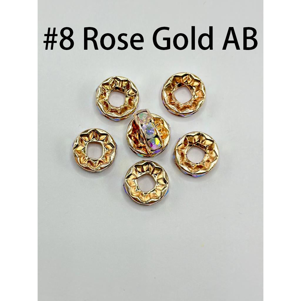 Round Metal Spacers Large Hole Spacer Beads with Rhinestones & Large Hole, Size 15mm