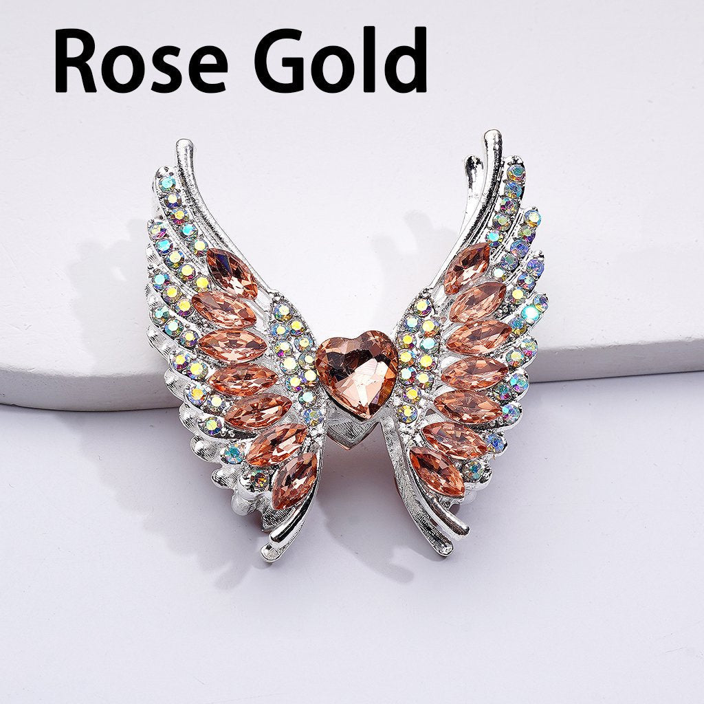 Exquisite Fancy Silver Alloy Angel's Wings Beads with Shiny Rhinestones, 46*50MM, Random Mix