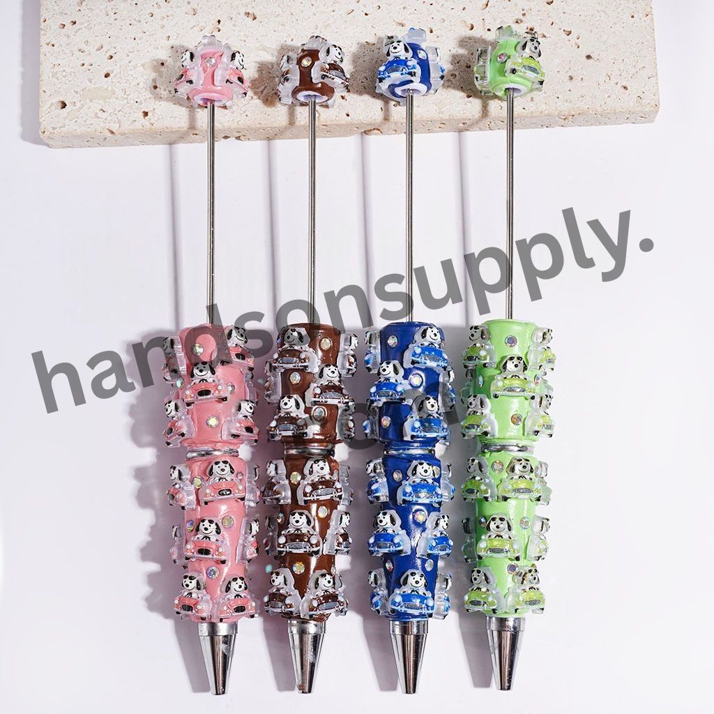 Playful Beagle Dog Classic Animation Character Driving Car with Sparkling AB Rhinestone, Beadable Clay Pen, Multi-Color