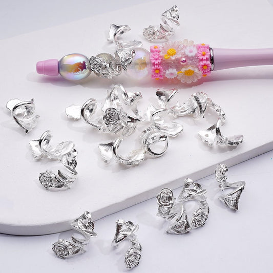Rose Flower Bead Cap Cage – Fancy Silver Alloy Jewelry Finding, Around 21*14MM