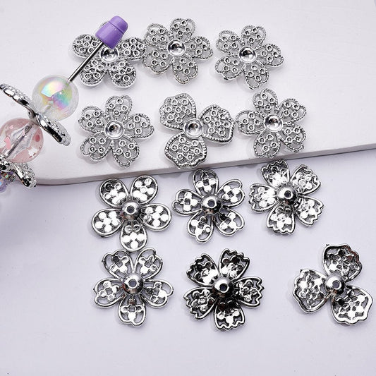 Large Petal Flower Spacer Silver Acrylic Jewelry Accessory, Random Mix, Approx. 30MM