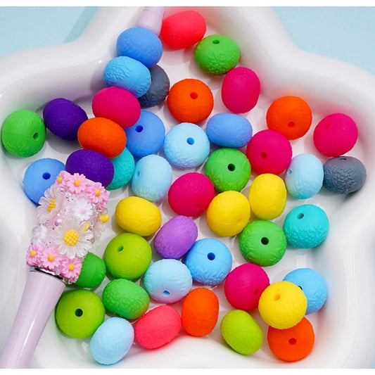 Carved Pattern Solid Color Silicone Wheel Beads Abacus Beads, 14MM, Random Mix
