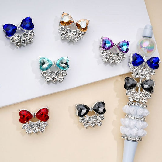 Elegant Silver Alloy Heart & Bowknot with Sparkling Clear Multi-Color Rhinestone Beads Approx. 23x20MM
