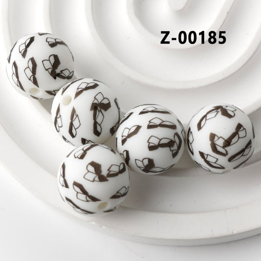 White Round Books Design Printed Silicone Beads 15mm, Number Z-00185